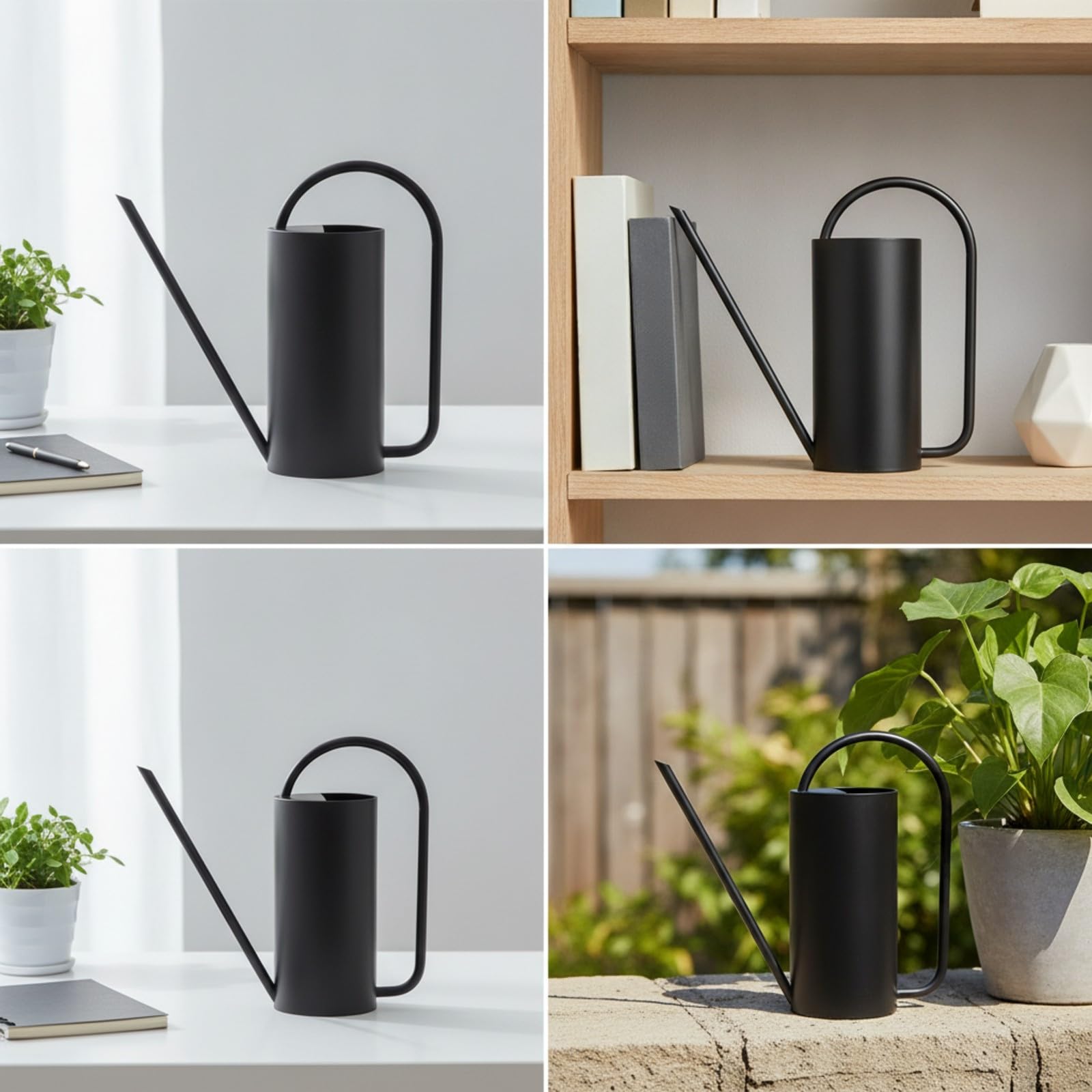 Harilla Innaffiatoio da 1500 Acciaio Inossidabile con Beccuccio Lungo E Apertura Ampia per Irrigazione Controllata di Fiori in Vaso E Piante da Balcone, Nero