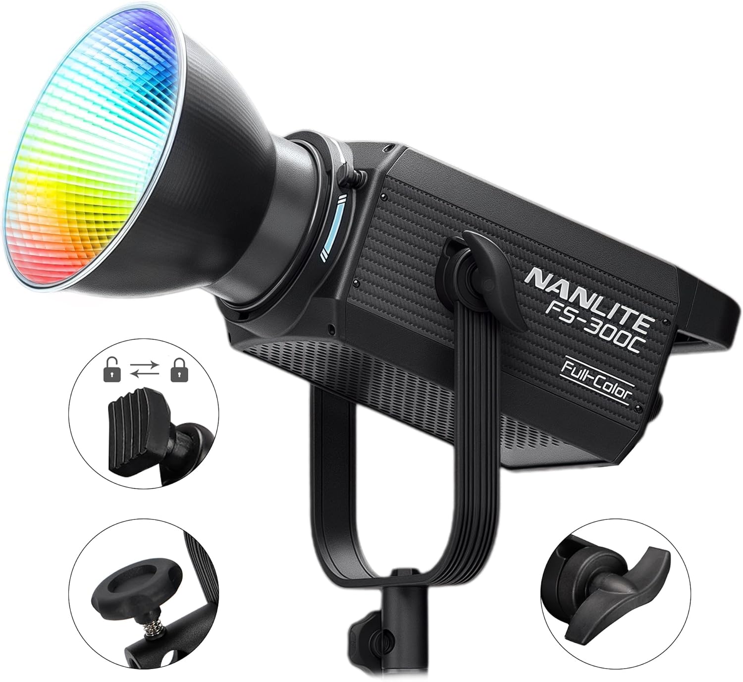 NANLITE FS-300C 300w RGB Studio Spotlight, 2700K-7500K, APP Control,Led Video Light Bowens Mount for Photography, Videography,Live Streamer,Content Creation