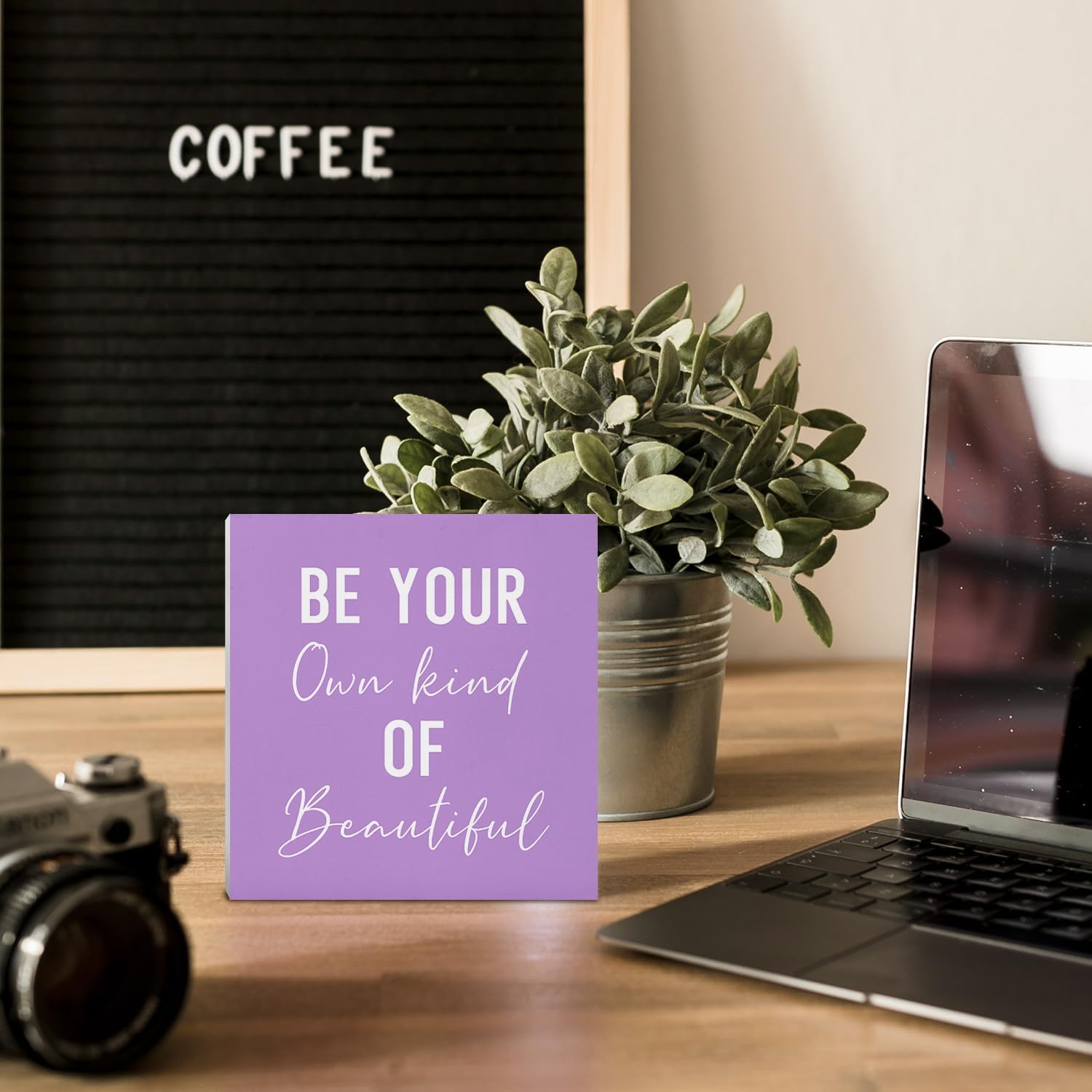 Encouragement Be Your Own Kind Of Beautiful Sign, Inspirational Purple Wooden Box Signs，Encouragement Gifts For Women, Strong Women Gifts, Motivational Wood Sign Decor(5 X 5 Inch) image 4