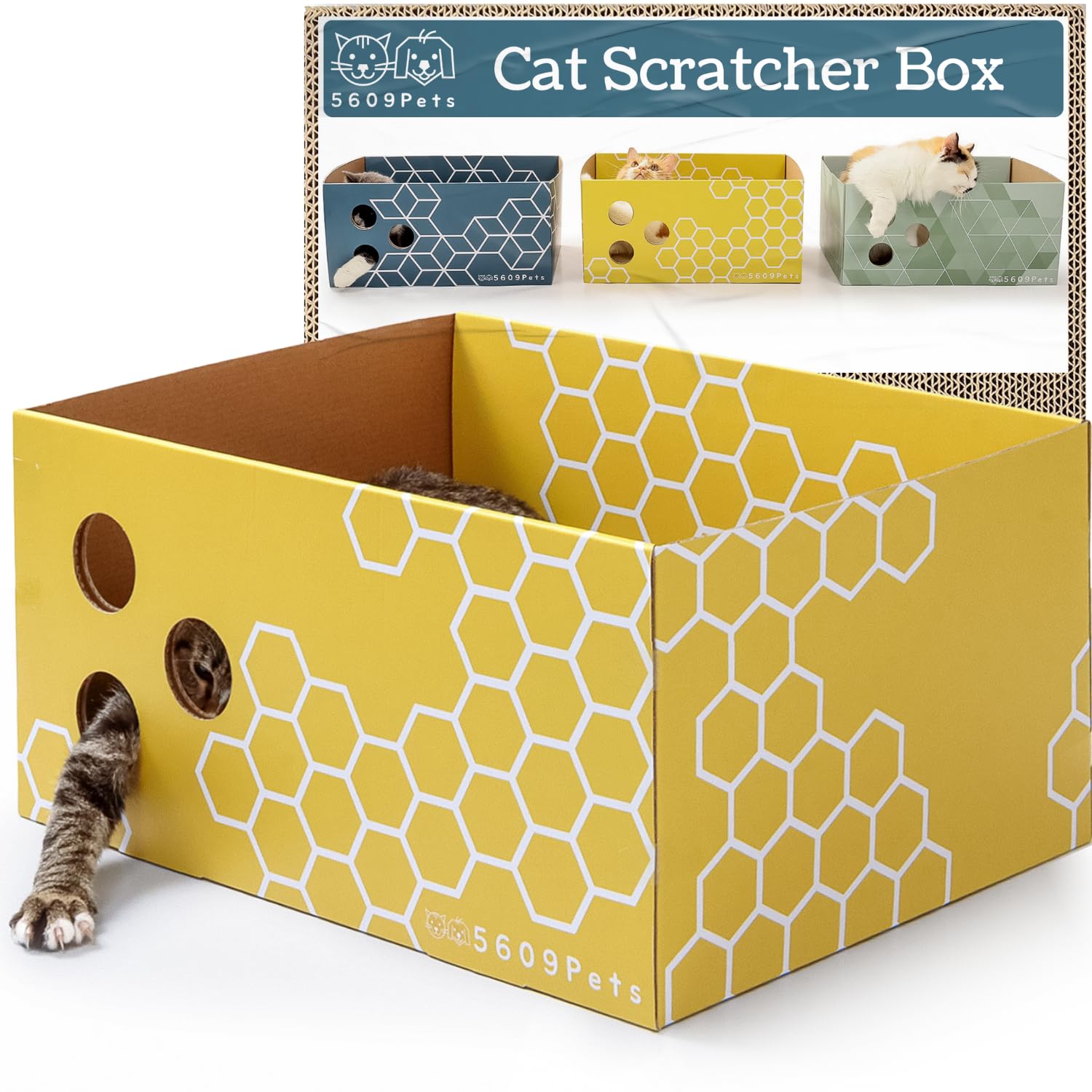 Heavy Duty Cardboard Cat Scratcher Box with Refillable Double-Sided Cat Scratching Board for Indoor Cats