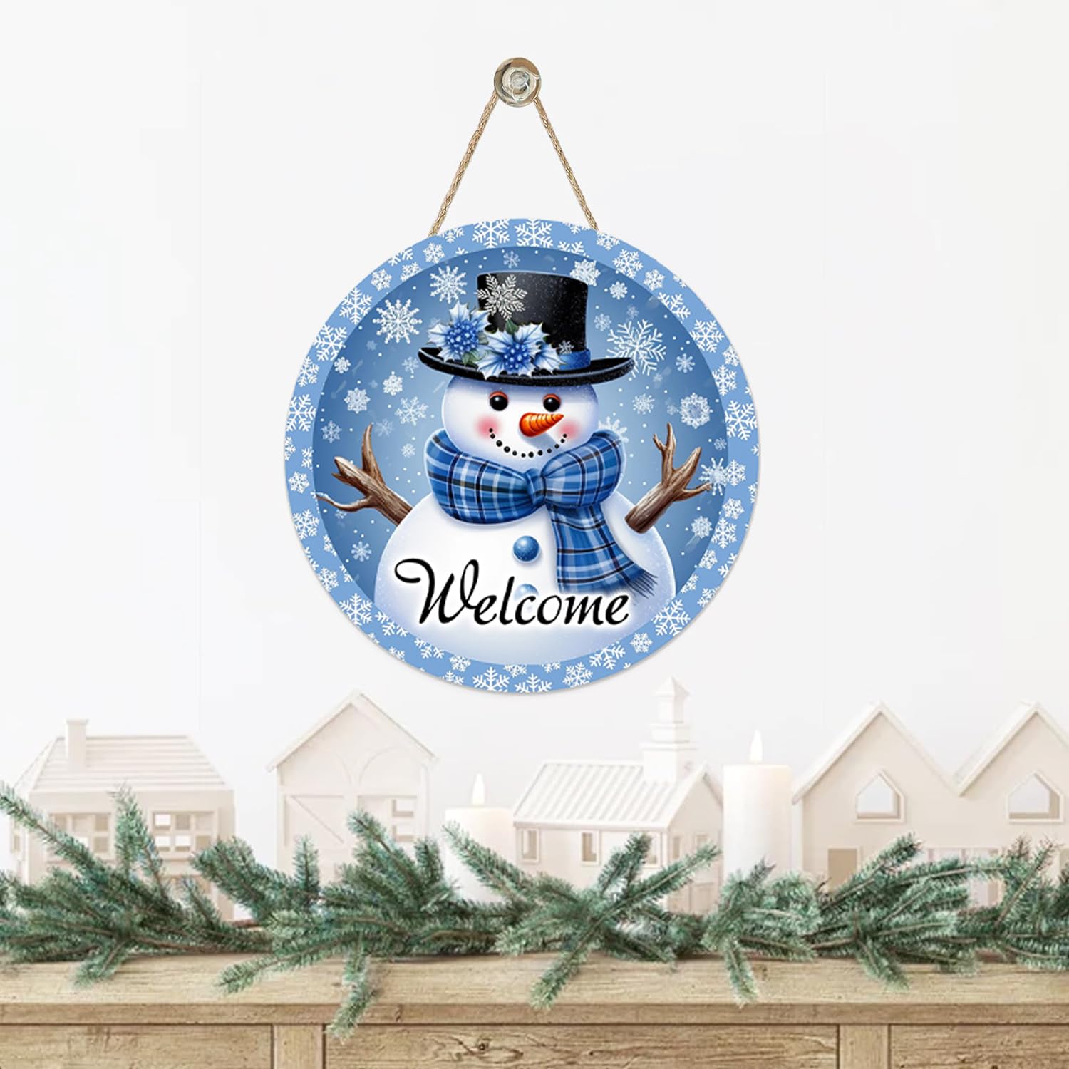 Amazon.com: BMOWLLYSG Welcome Winter Snowman Blue Front Door Sign
