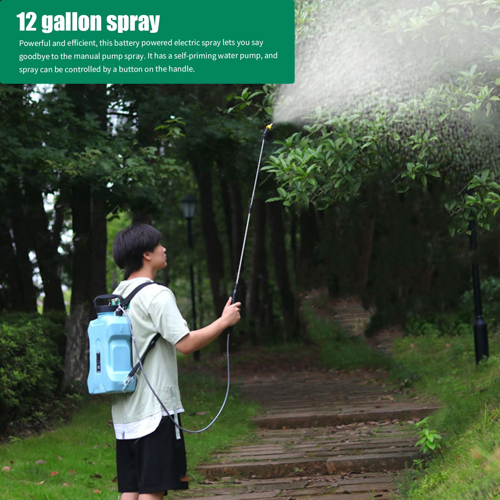 Spruzzatore a pressione a batteria, 7/12 litri, spruzzatore da giardino per la protezione delle piante, giardino, spruzzatore posteriore con ugelli e tracolla regolabile, spruzzatore a pressione per