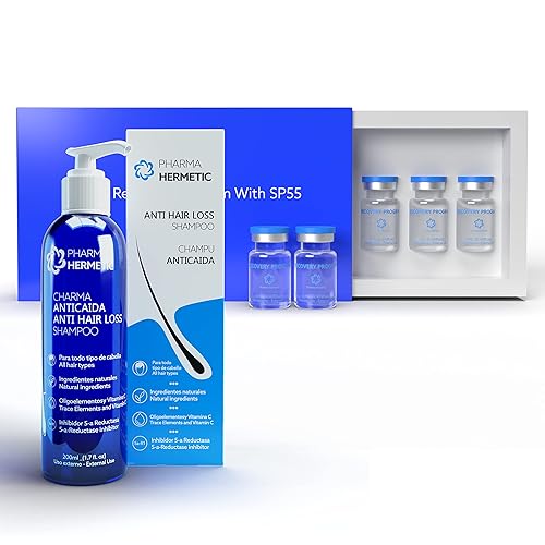 Pharma Hermetic Phials (SP55) + Champú Anti Caída de Cabello – Sin sulfato estimula el crecimiento del cabello, densidad del cabello, fortalece el