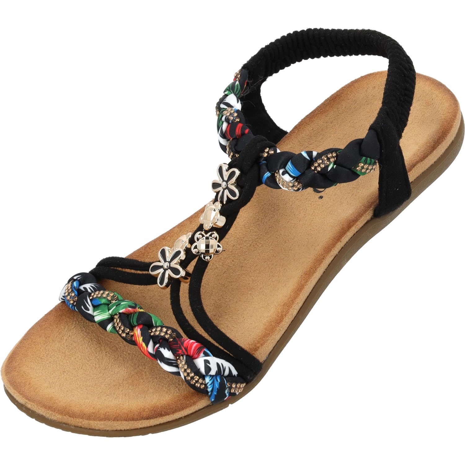 Palado Sandalen Damen Ninralla - bequeme Pantoletten mit Schmuckelementen - modische Sommerschuhe mit elastischem Riemen