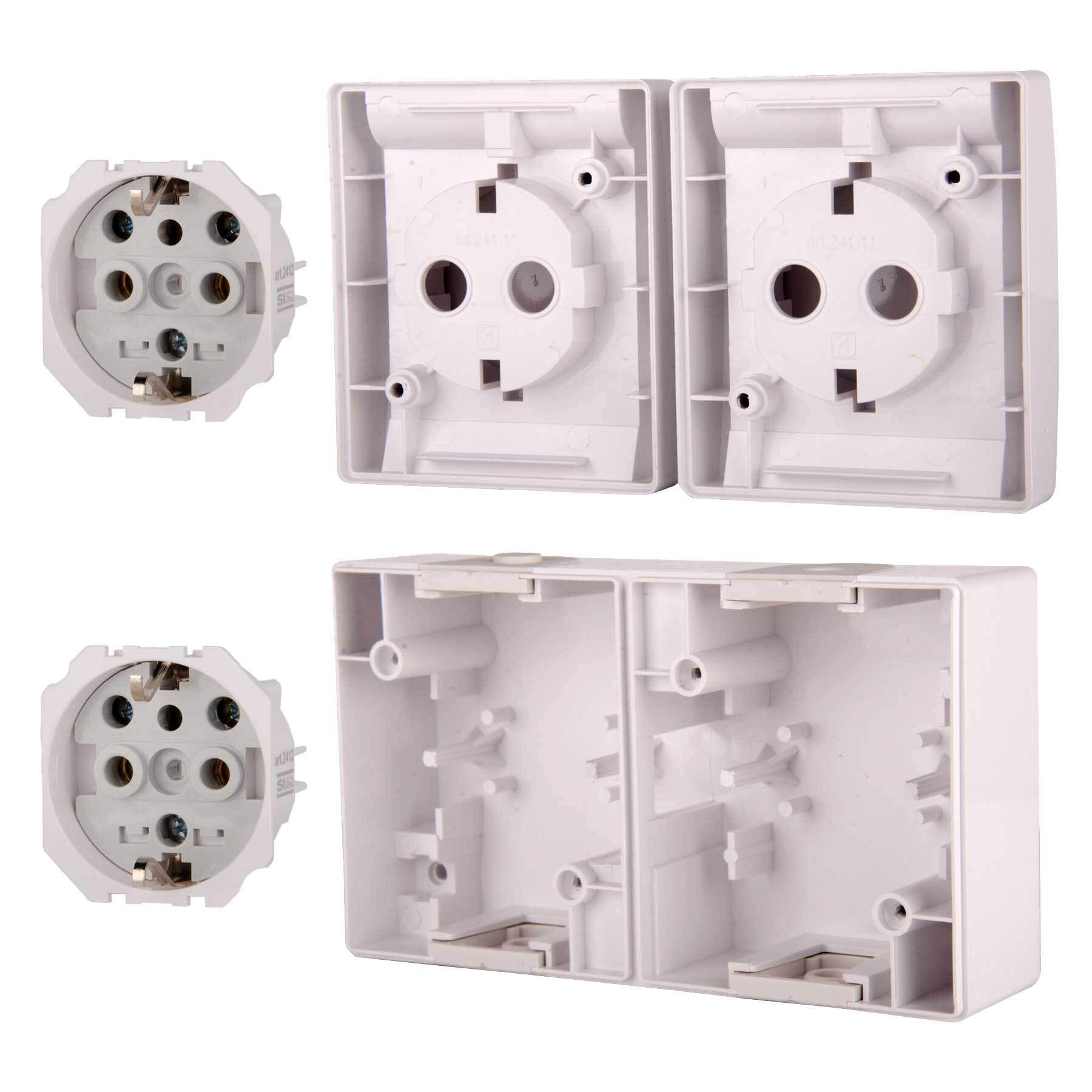 ALING-CONEL 2-fach Aufputz Schutzkontakt Steckdose mit Klappdeckel 16A/250V~ / IP44 - Weiß (10er Set)