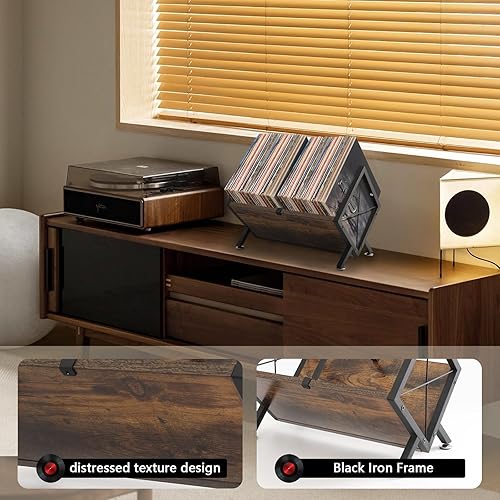 Miniatura 2 de Estante de almacenamiento de discos de vinilo, soporte para discos de vinilo de 80-100 LP, soporte, pantalla, tonos profundos y apagados con