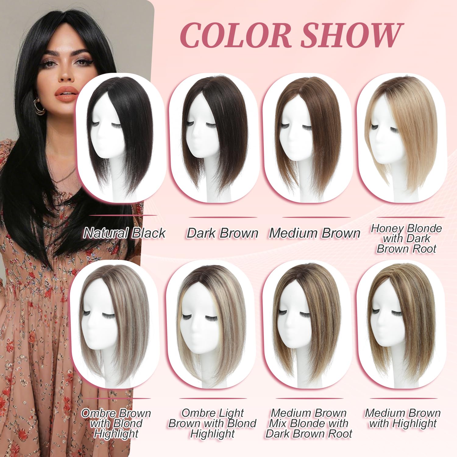 YAMI hair toppers for women real human hair (Ombre Brown with Blonde Highlight)