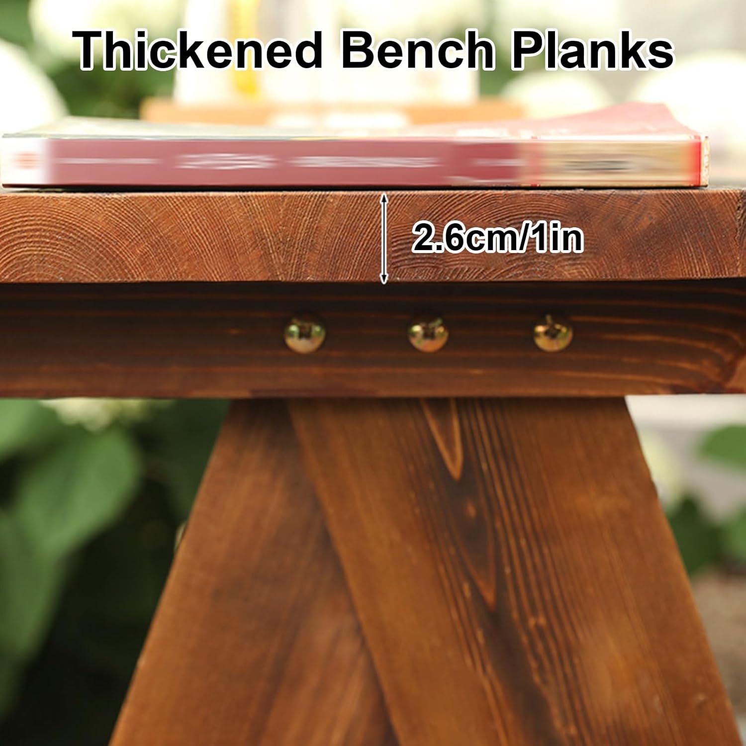Outdoor Wooden Bench, 16in High Outdoor Garden Bench, 837lbs Load Capacity, Suitable for Patios, Porches, Dining Rooms, Brown(150x41x28.5cm/59x16x11in)