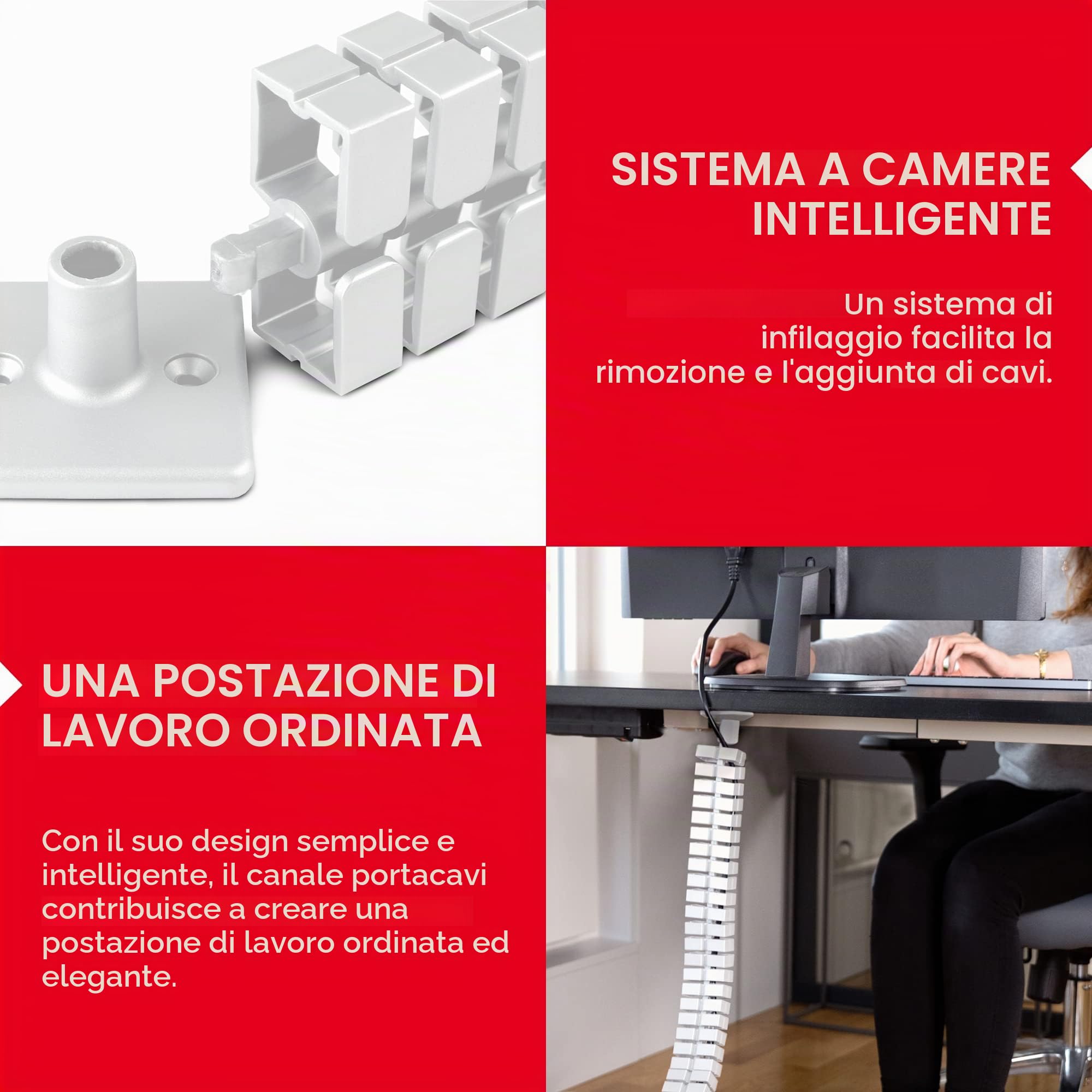 OL Oskar Lehmann Kuba Slim Line - Passacavi rettangolare, lunghezza: 1260 mm, bianco, per scrivanie regolabili in altezza