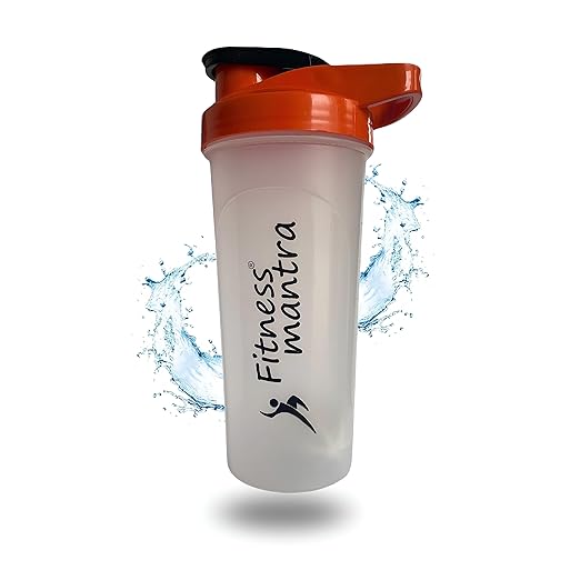 Fitness Mantra® 700ml Gym Protein Shaker Bottle with Mixer Ball for Men & Women [Capacity 700 ml] (Orange) at Rs. 49