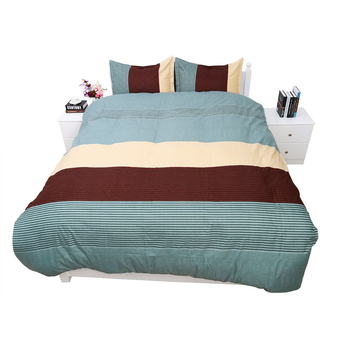ZHuidjo Lightweight Microfiber Duvet Cover Sets, Printing Duvet Cover Set 3pcs Bed Sets (Twin Size, Green Stripe) (SN: 582 4ad dbc dfd 3b4)