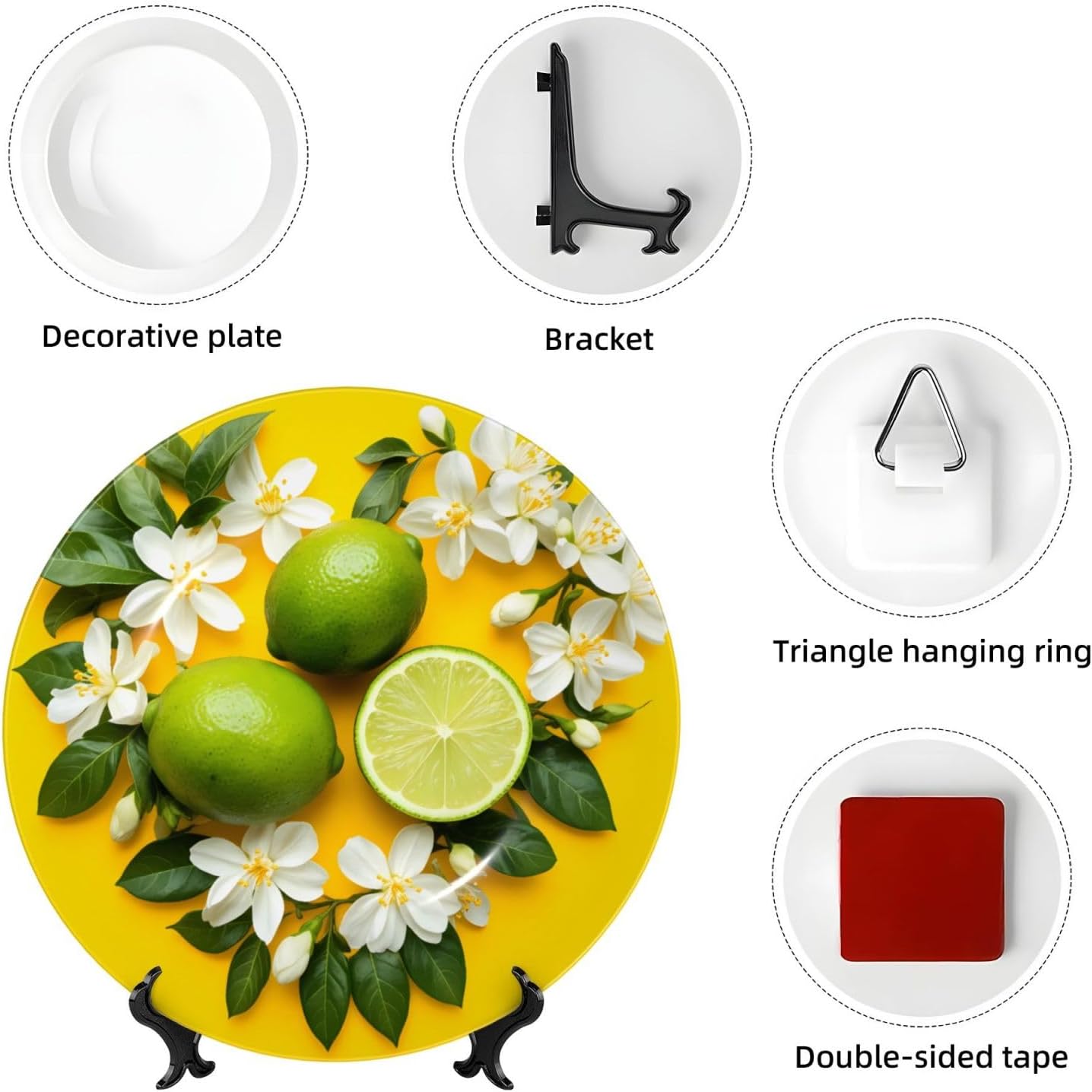 Lemon Blossom Freshness Style Ceramic Plate Display Decorative Plate With Stand Wall Hanging Plate For Home Decor 10 Inch