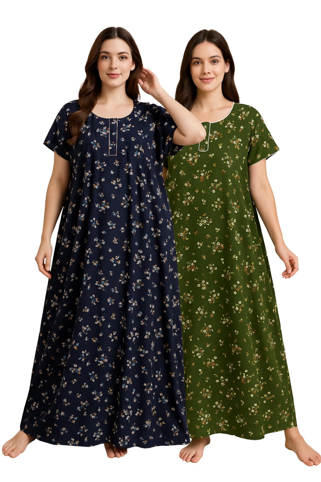 Bahumaan Pure Cotton Nighty for Woman | Floral Gown for Women Nightwear with Pocket | Cotton Nighty for Women Stylish | Maxi for Women Cotton