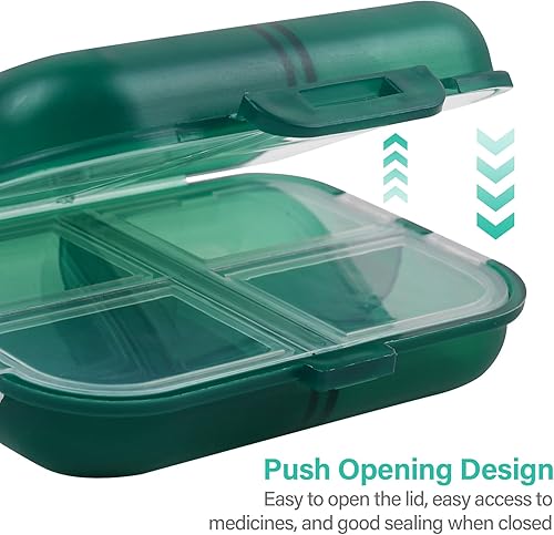 Miniatura 4 de Organizador de pastillas de viaje pequeño con 8 compartimentos de rejilla, caja portátil para medicamentos, organizador semanal diario de