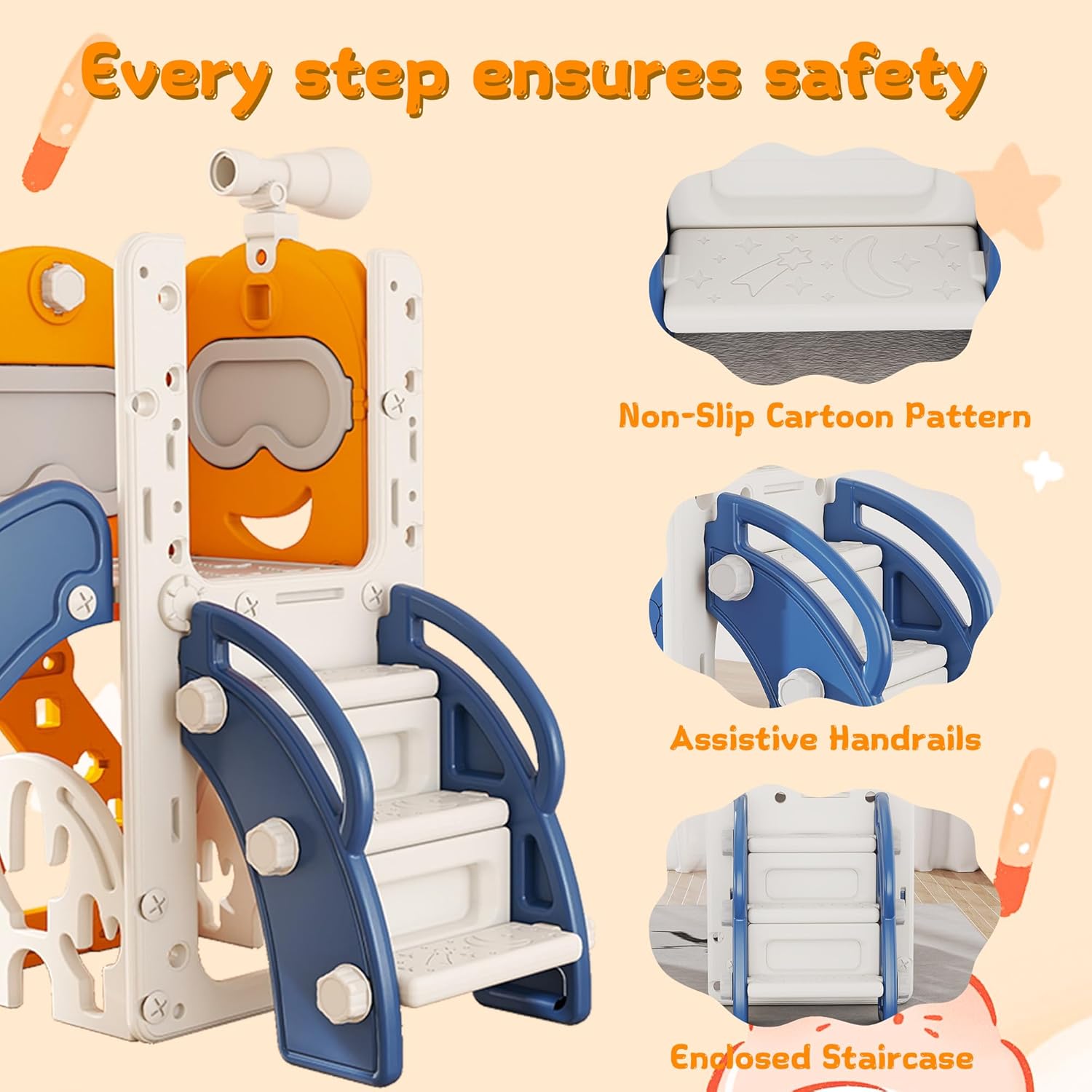 GITAWUSA 7 in 1 Toddler Slide Playset L-Shaped Indoor & Outdoor Playground for Kids Ages 1-3, Features Golf Set, Basketball Hoop, and Non-Slip Steps, for Boys & Girls, Blue & Yellow