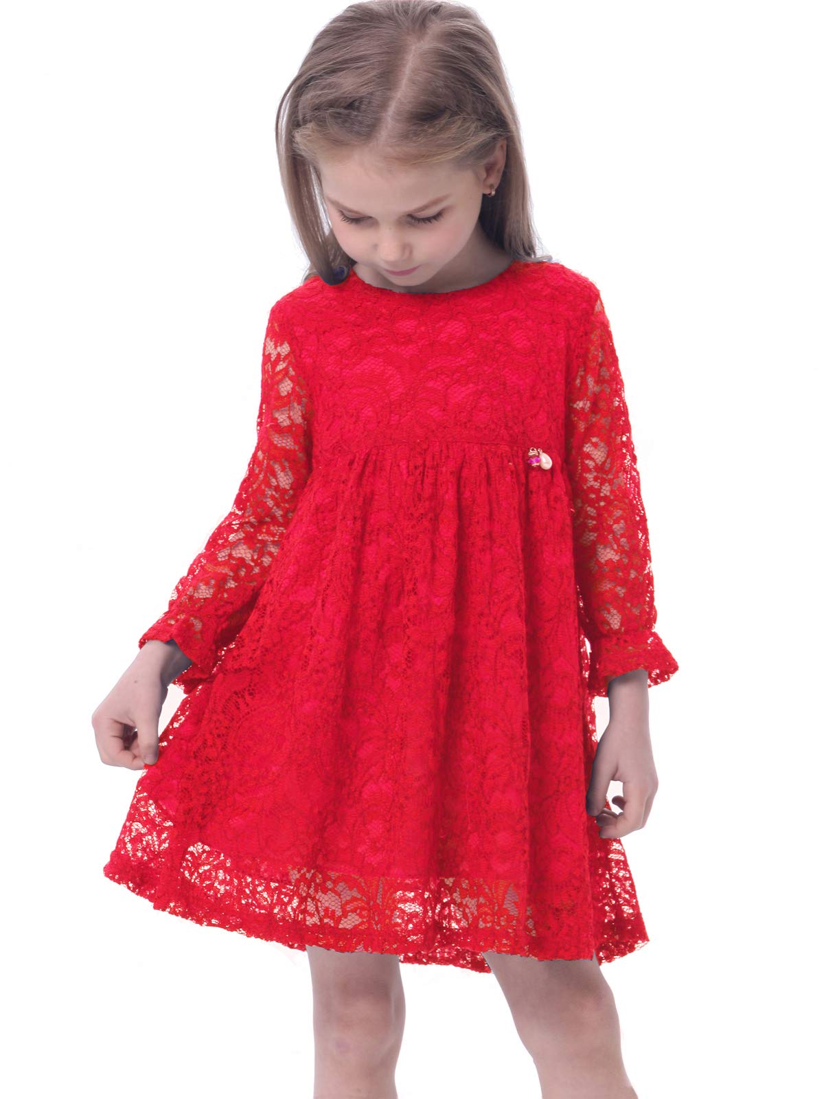 BONNY BILLYGirl's A-Line Long Sleeve Lace Kid Dress