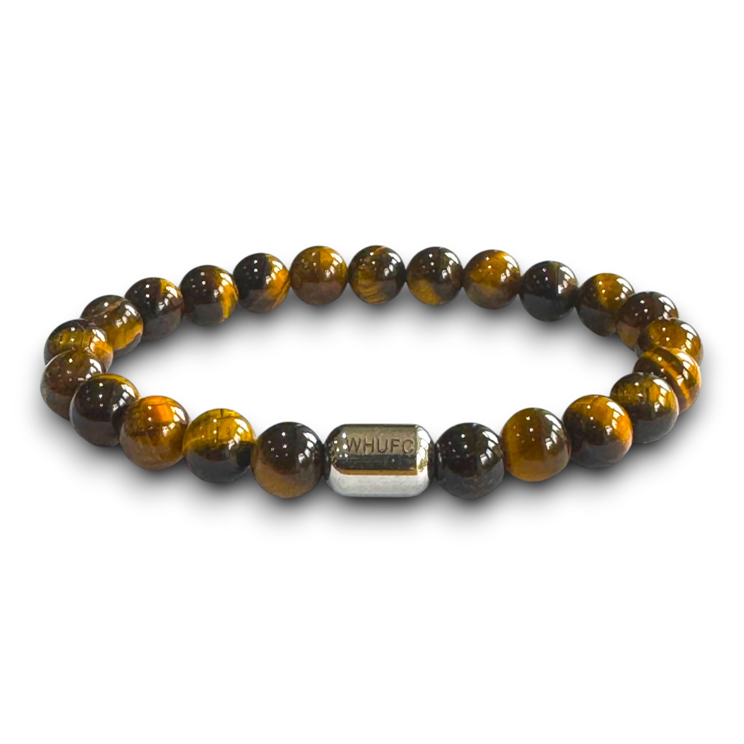 Beadlet West Ham Utd Football Fan Tiger's Eye Beaded Bracelet, Handmade adjustable Football Fan Gift for Men (Standard)