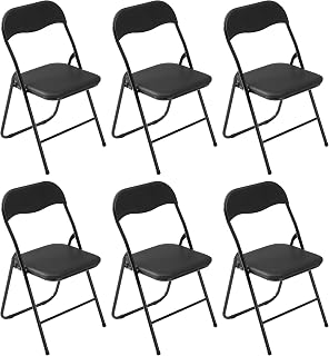 LeChamp Folding Chairs for Home Office, Desk Chair with Padded Seat Cushion, Commercial Event Chair with Metal Frame Suits for Wedding Banquet Party Chairs (Black, 6 pcs)