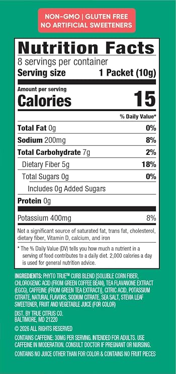True Lemon Curb Strawberry Prebiotic Fiber Drink Mix Packets, 8 ct