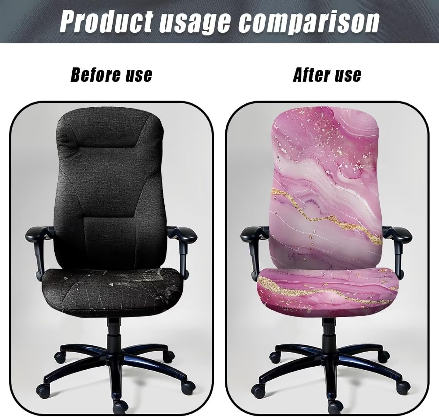 Soft Office Chair Cover Removable Computer Chair Slipcover Spandex Dorm High Back Chair Cover Executive Boss Chair Protection Desk Chair Cover, L, Pink Gold Marble