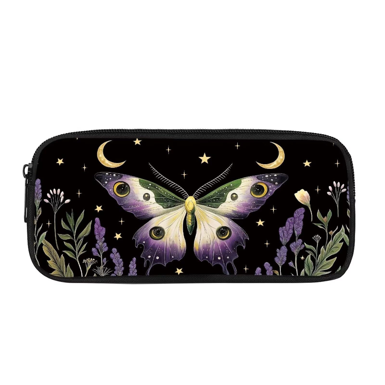 HUGS IDEA Moon Moth Pencil Box Aesthetic Pencil Pouch Durable Zipper Stationery Holder Portable Pen Bag for Art Loving Girls Teens School Art Class Office Daily Station Storage
