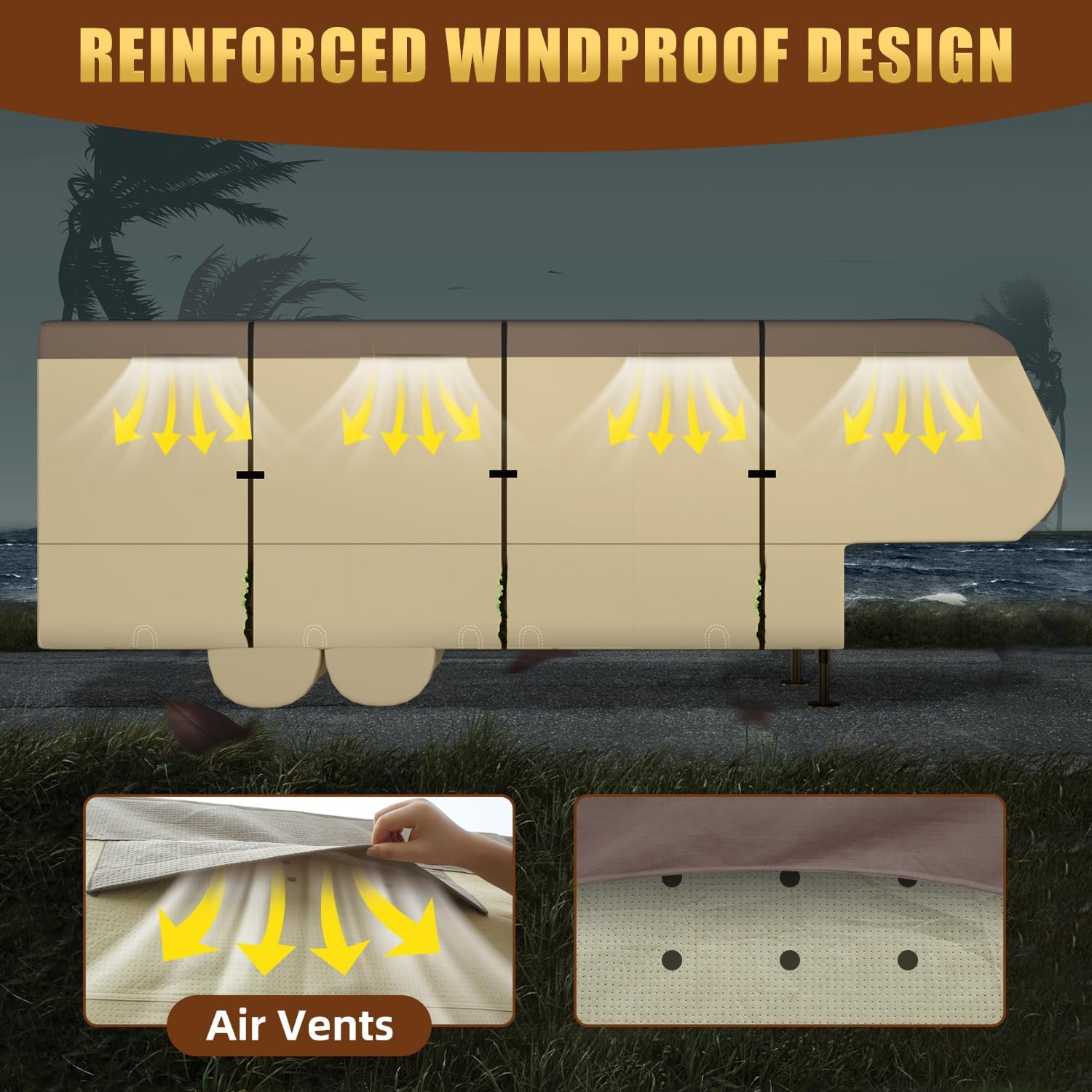 Umbrauto 5th Wheel RV Cover 7 Layers Top Waterproof Camper Cover for 40' to 44' Fifth Wheel Trailer with 4 Trailer Tire Covers, Tongue Jack Cover,Gutter Cover and Extra Windproof Ropes New