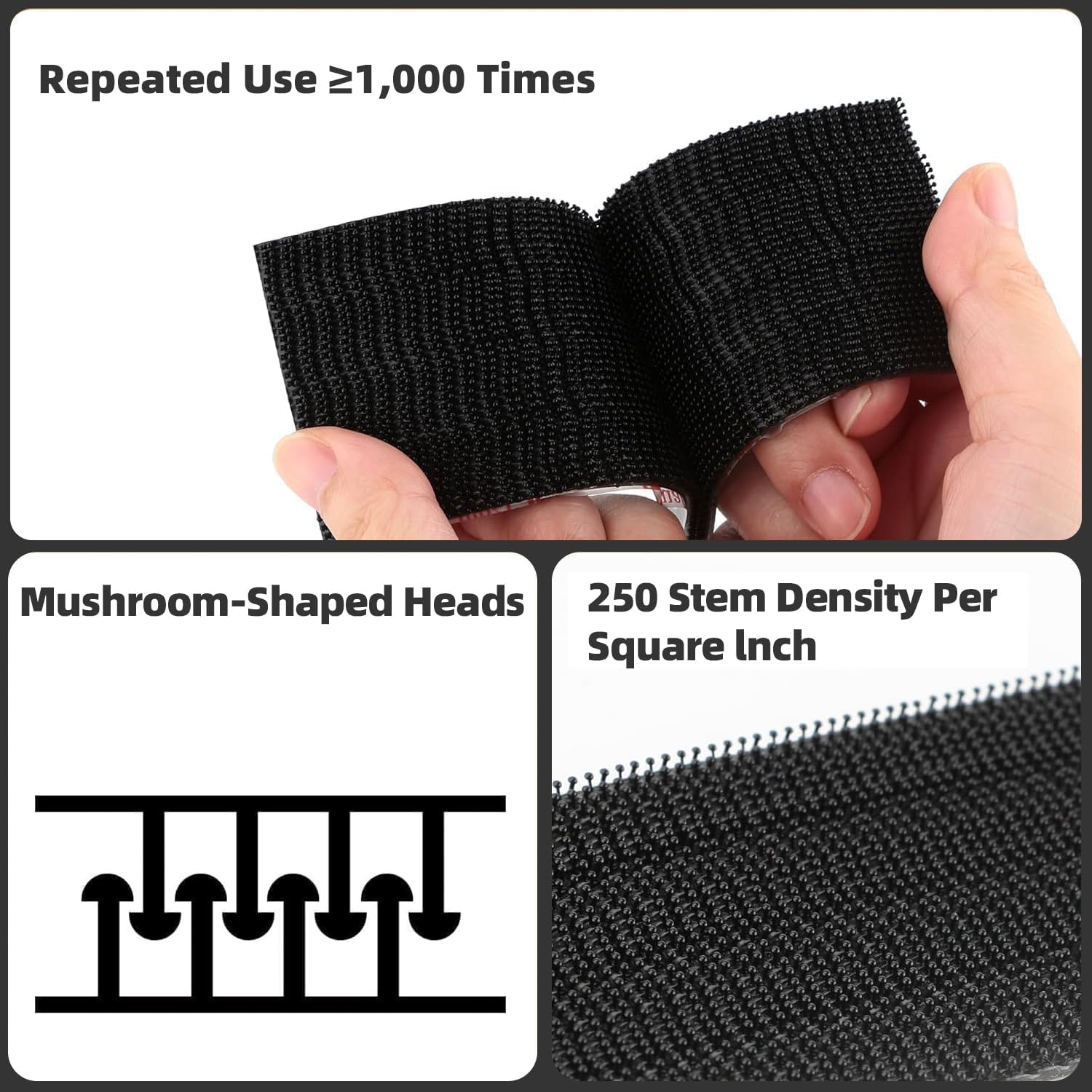 3M Dual Lock SJ3550A 1"×8ft Black 2 Pack Reclosable Fastener Mounting Tape Interlocking Mushroom Shaped Strong Adhesive Hook Lock Sticky Tape for Indoor and Outdoor(DB25252)