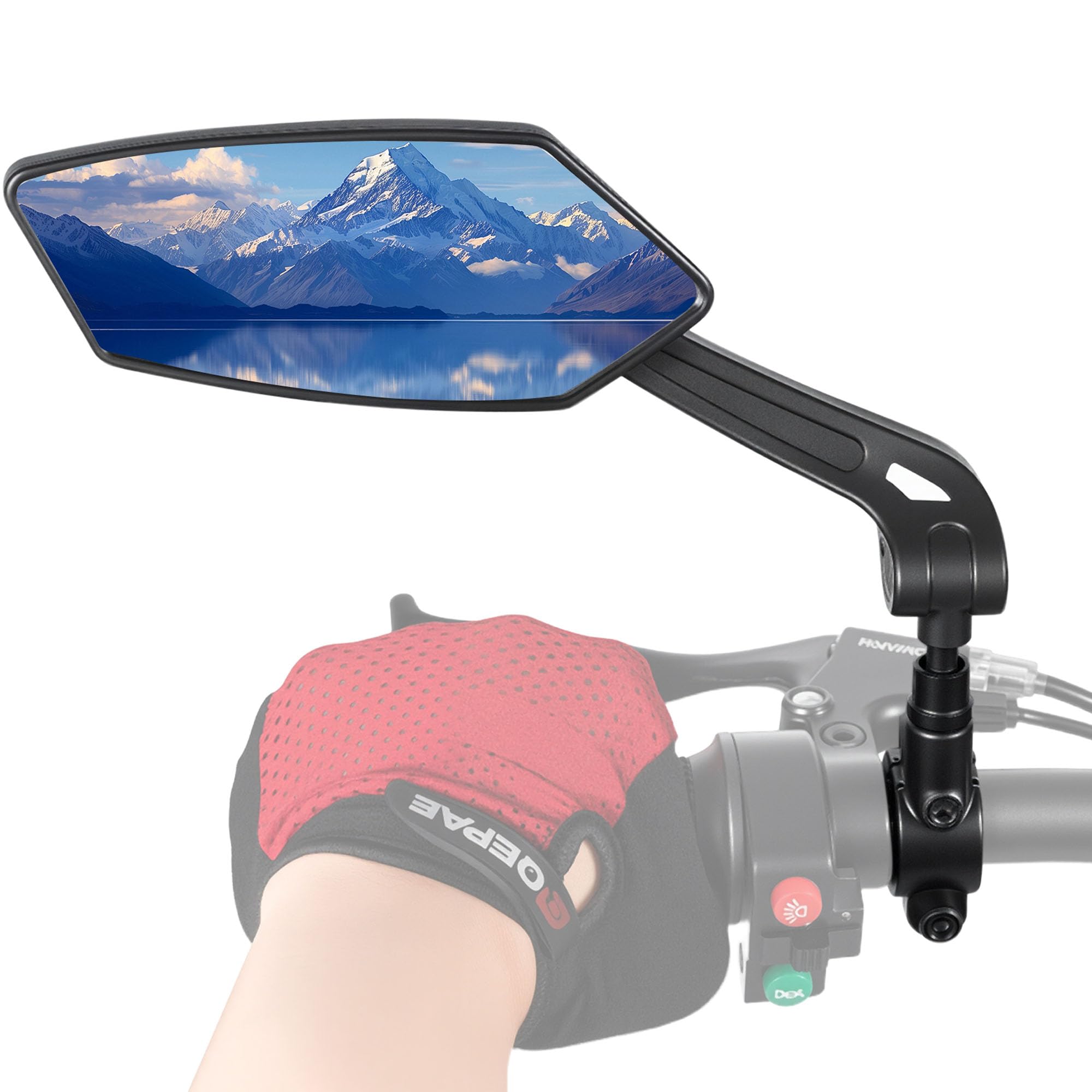 Espejo retrovisor izquierdo para bicicleta eléctrica con gran superficie de espejo, espejo retrovisor plegable y giratorio 360°, accesorio para bicicleta eléctrica