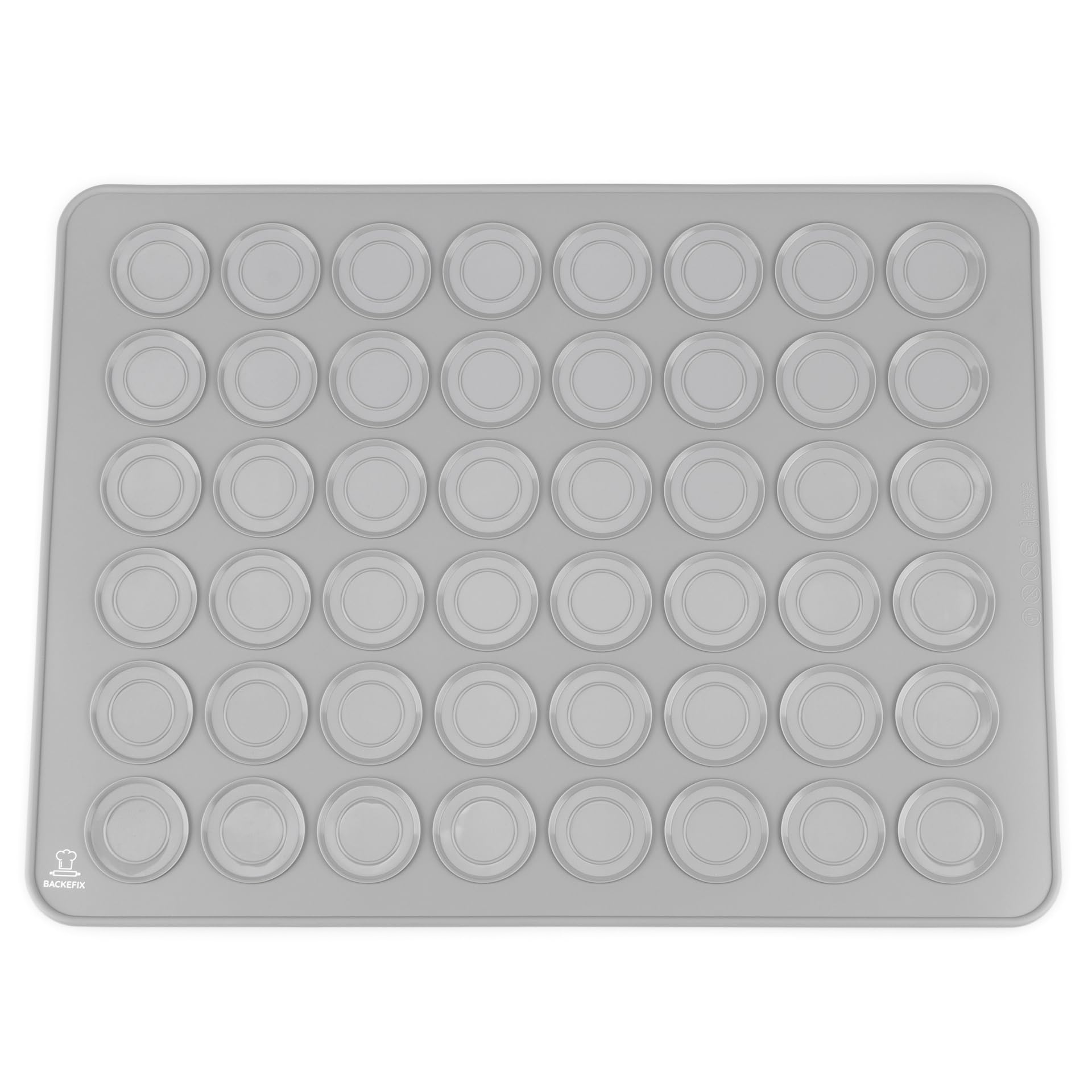 Backefix Silikon Backmatte für Macarons 40×30 cm in Grau Ø 3,8cm – hochwertige Backunterlage mit 20 Mulden für Macarons oder Kekse, Platin-Silikon, antihaftend, wiederverwendbar