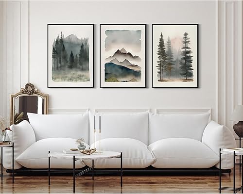 Miniatura 6 de Lienzo decorativo para pared, bosque de montaña, paisaje, acuarela, cuadro abstracto natural, arte de pared, bosque de árbol, póster impreso, arte