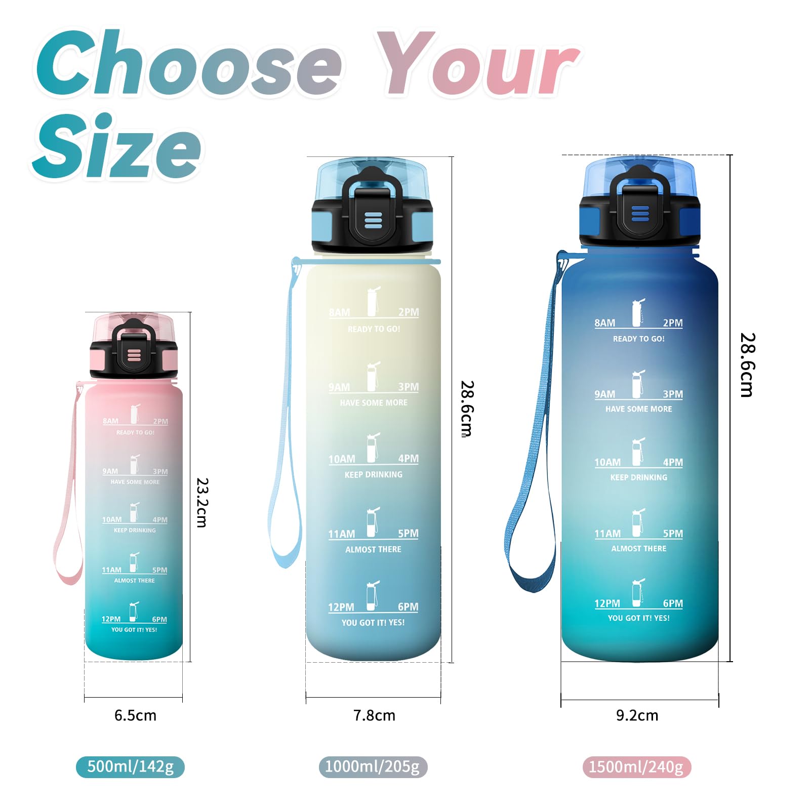 KollyKolla Borraccia 500ml, Borraccia Bambini con Filtro, Bottiglia Acqua Motivazionale con Scala Temporale, Facile Pulizia, Bottiglia Scuola per Ufficio, Bambini, Campeggio, Viaggio, Corsa, Ciclismo