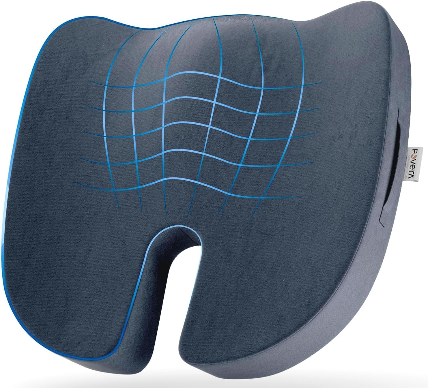 FOVERA Orthopedic Coccyx Cushion, Seat Cushion for Chair, Car Seat Cushions, Memory Foam Sitting Pillow for Tailbone, Sciatica & Back Pain Relief (M-Below 65kg Wt, Mesh Black)