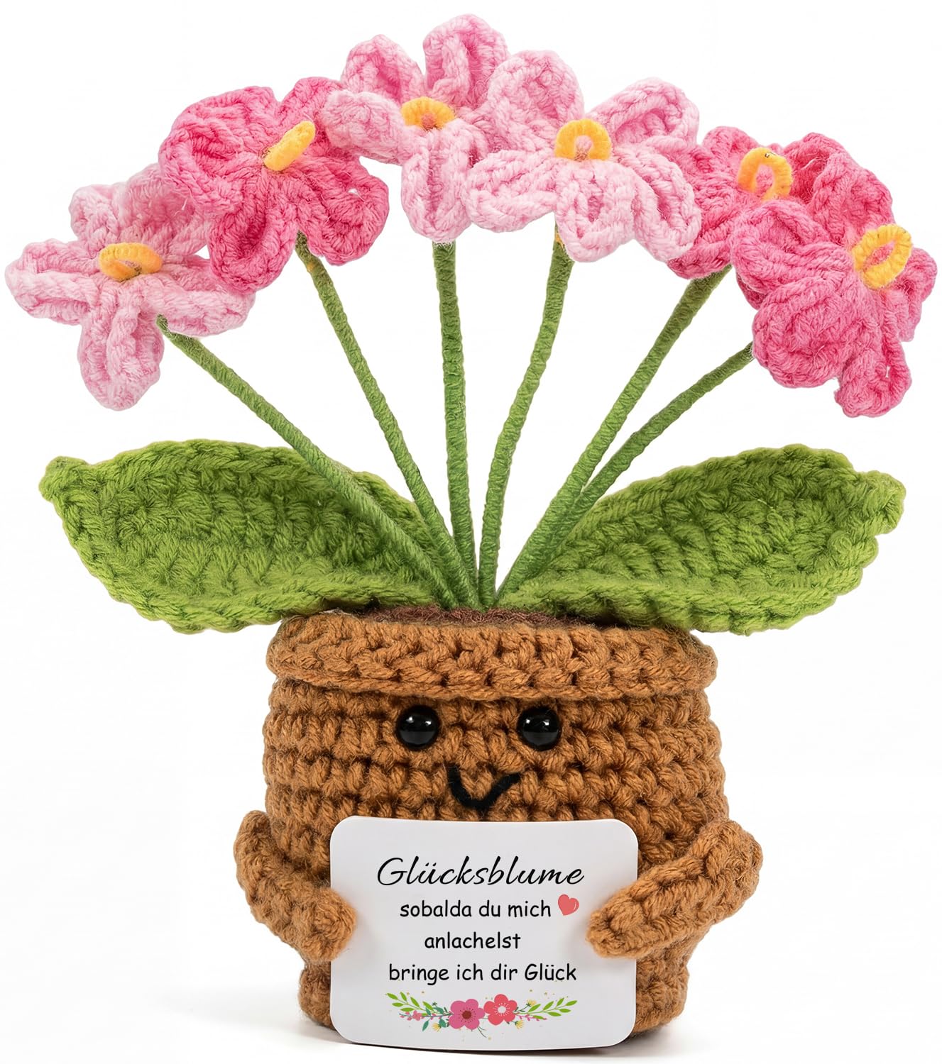 Aruigu Feschenke Für Frauen Handgehäkelter Vergissmeinnichtstrauß mit Karte | Pocket Hug Glücksbringer | Motivation Anti-Stress Geschenk für Frauen, Männer, Freunde, Kollegen & Familie
