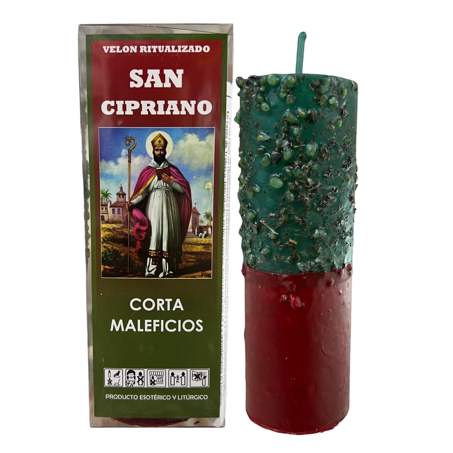 Velón de San Cipriano para Cortar Maleficios | Poderoso Velón Ritualizado para Romper Mal de Ojo, Maldiciones, Trabajos de Magia Negra y Malas Energías | Con Hierbas, Pergamino e Instrucciones.