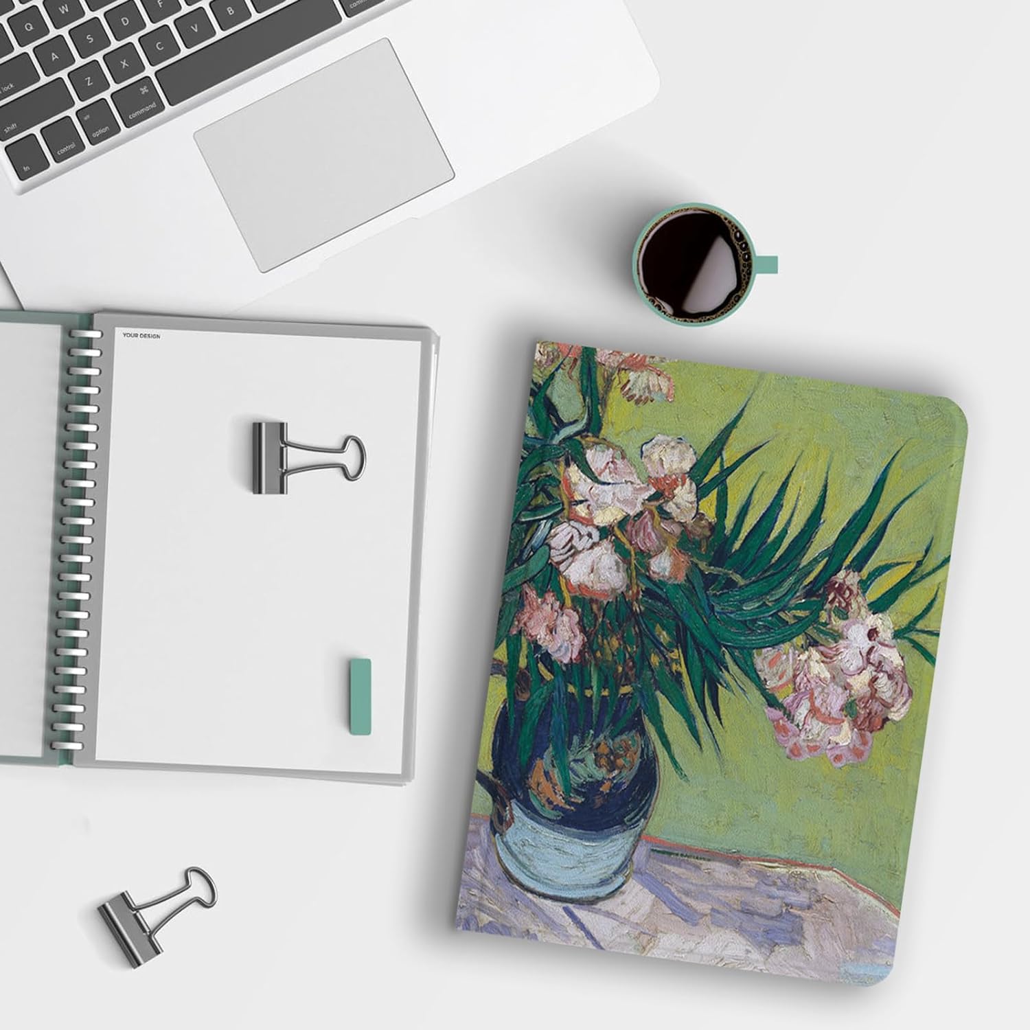 Compatible with iPad Case 11th Gen 2025 11"/10th Gen 2022 10.9“ - Folio Protective Cover with Art Design - PU Leather with Pencil Holder - Green Still Life Van Gogh Pink Oleanders