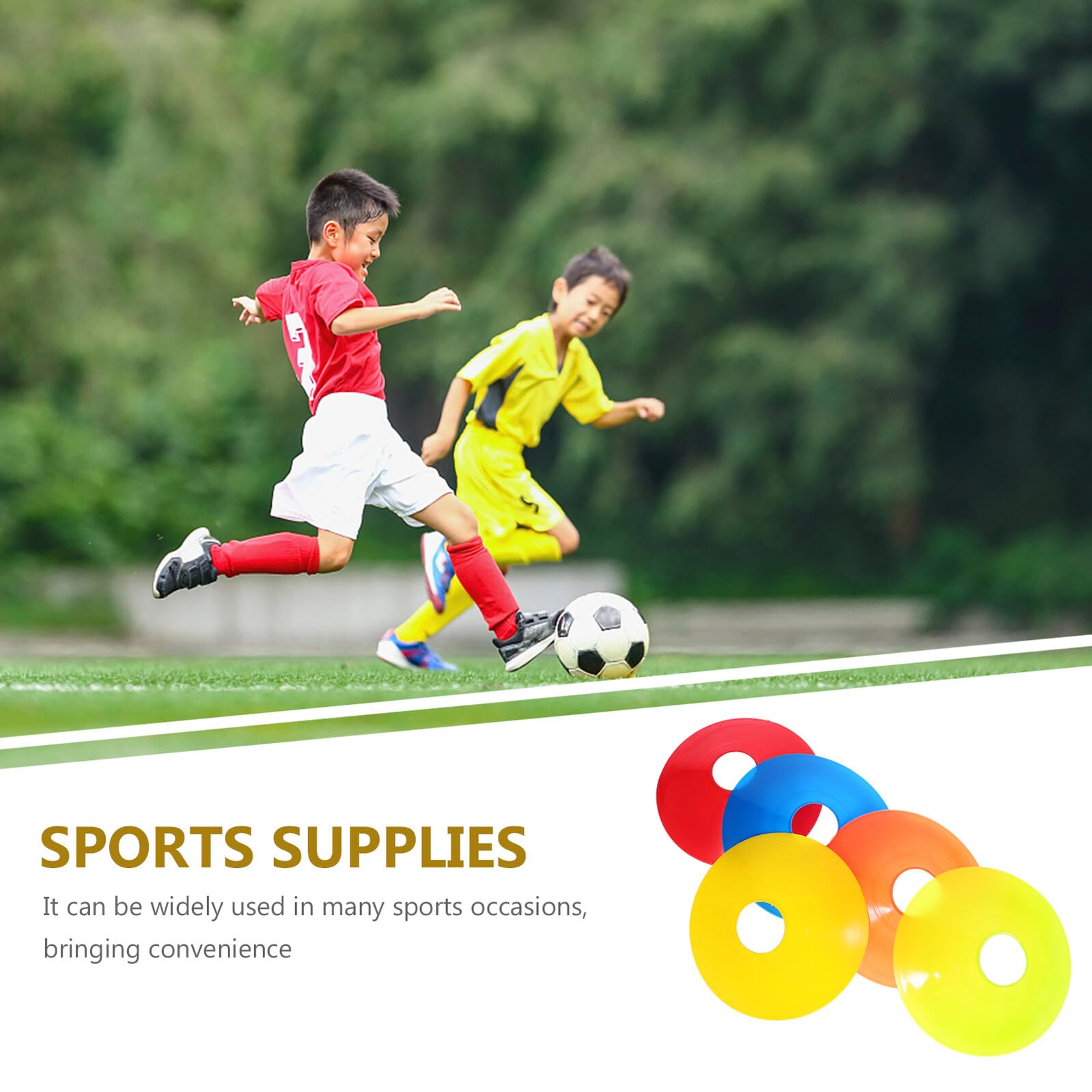 BESTonZON Plots D'entraînement Football 50 Pièces en PE Robuste, 5 Couleurs Assorties, Cônes D'agilité Portables Paquet Filet de Rangement, Panneaux de Signalisation pour Préparation