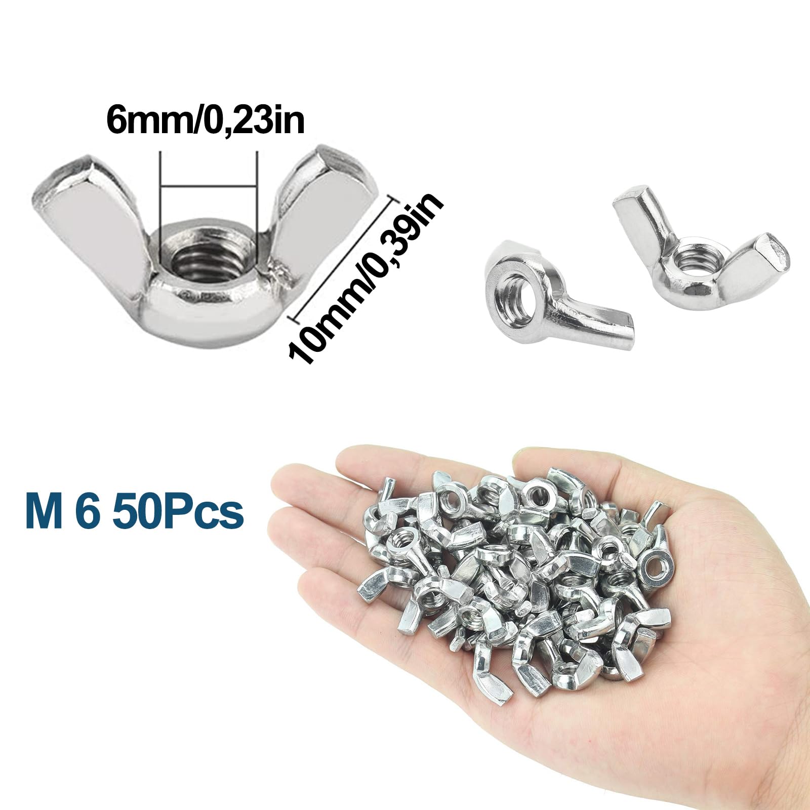 Tuercas de Mariposa, 50 piezas Tuercas de Mariposa M6 Acero Inoxidable, Tuerca de Mariposa M6, Tornillos de Mariposa de Acero Inoxidable, para Herramientas de Bricolaje Equipo Electrónico Hardware