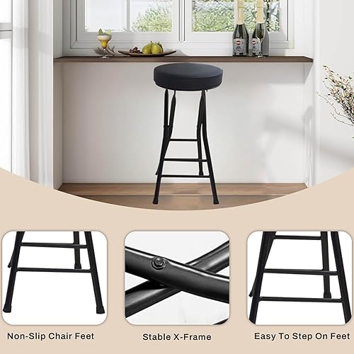 Miniatura 6 de Juego de 2 taburetes plegables de bar, sillas blancas de altura de mostrador de 24.8 pulgadas para isla de cocina, cafetería, aula, dormitorio y