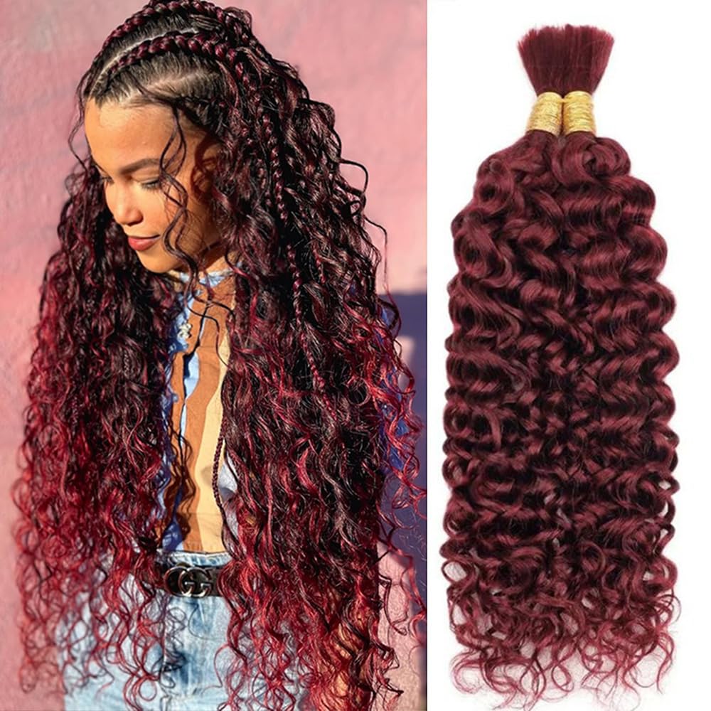 99J Human Braiding Hair 30 Inch Deep Curly Bulk Human Hair for Braiding 2 Bundles 100G No Weft Brazilian Virgin Water Wave Bohemian Braiding Hair