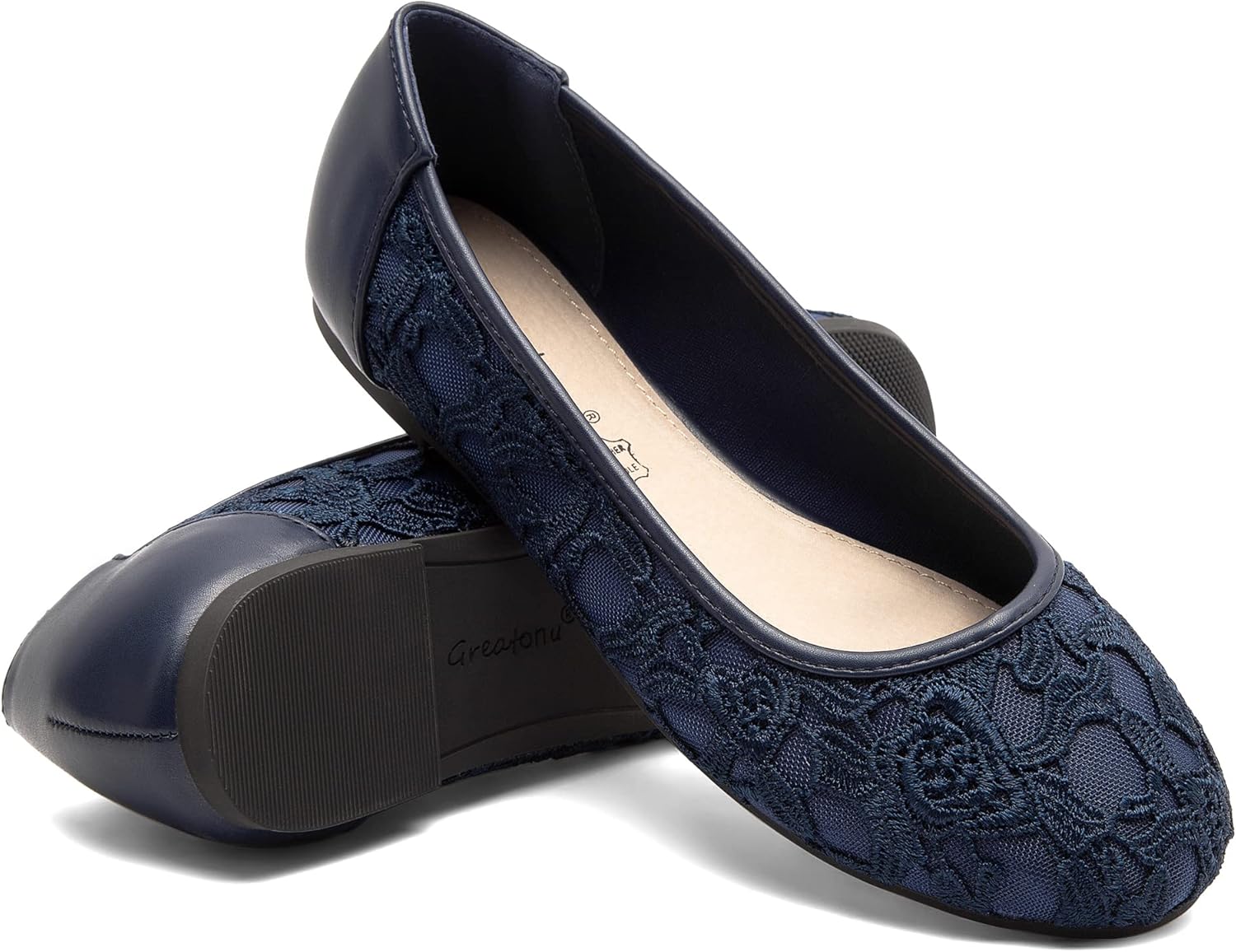 Greatonu Women's Flats Cut Out Round Toe Slip On Floral Ballet Flat Comfortable Lace Flats Dressy - Image 3