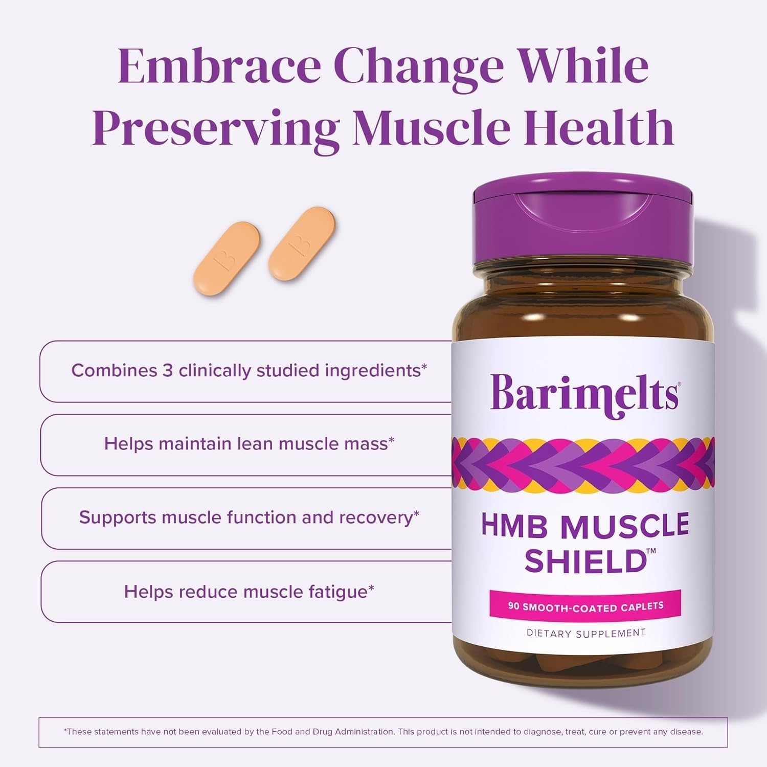 Barimelts HMB Muscle Shield for GLP-1 Users and Bariatric Patients - HMB Supplements with Vitamin D3 & Ubiquisome® Phytosome™ Supports Muscle Recovery - 90 Smooth-Coated Caplets