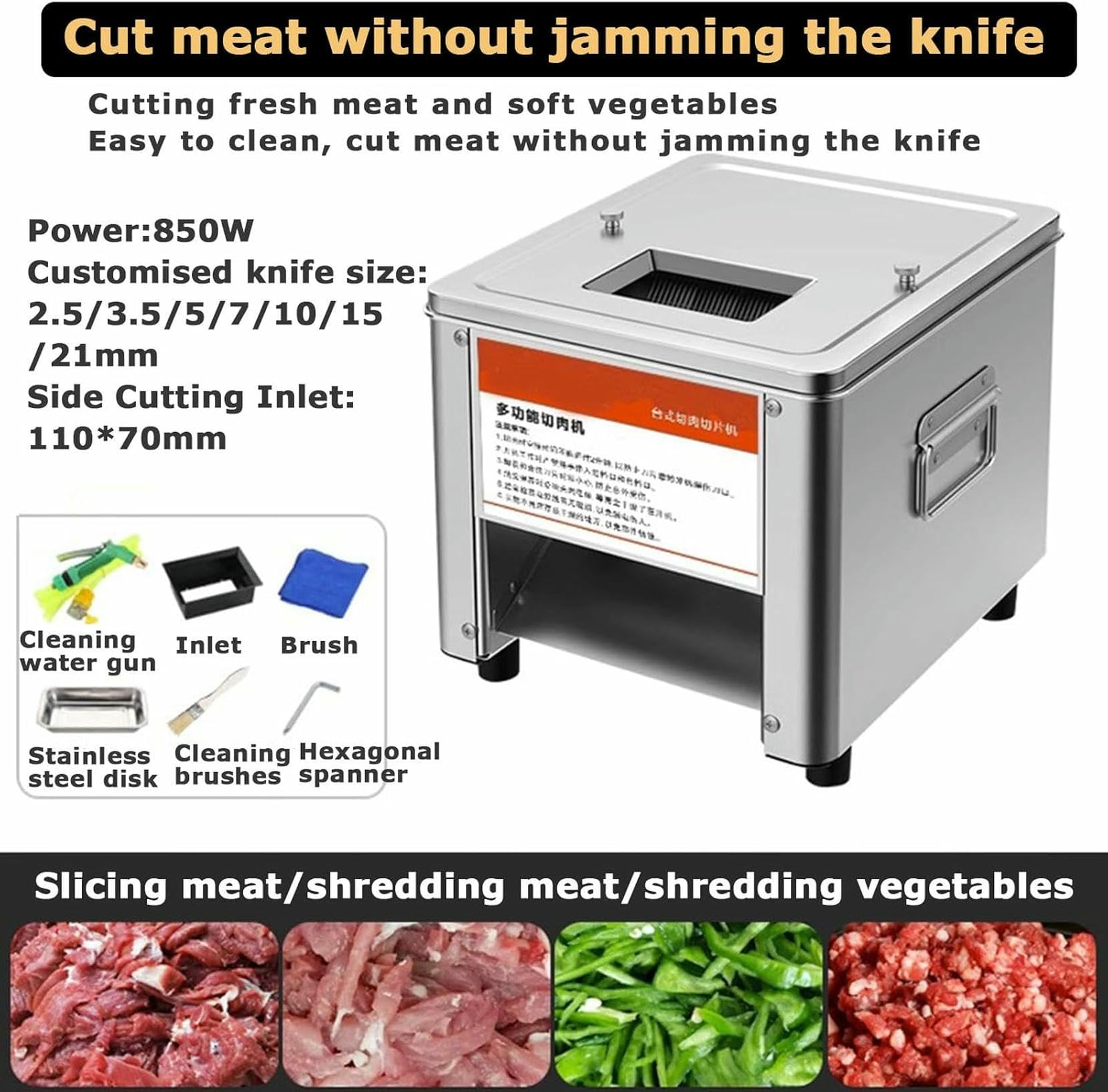 Affettatrice elettrica per carne in acciaio inox 850W per pollo manzo pesce