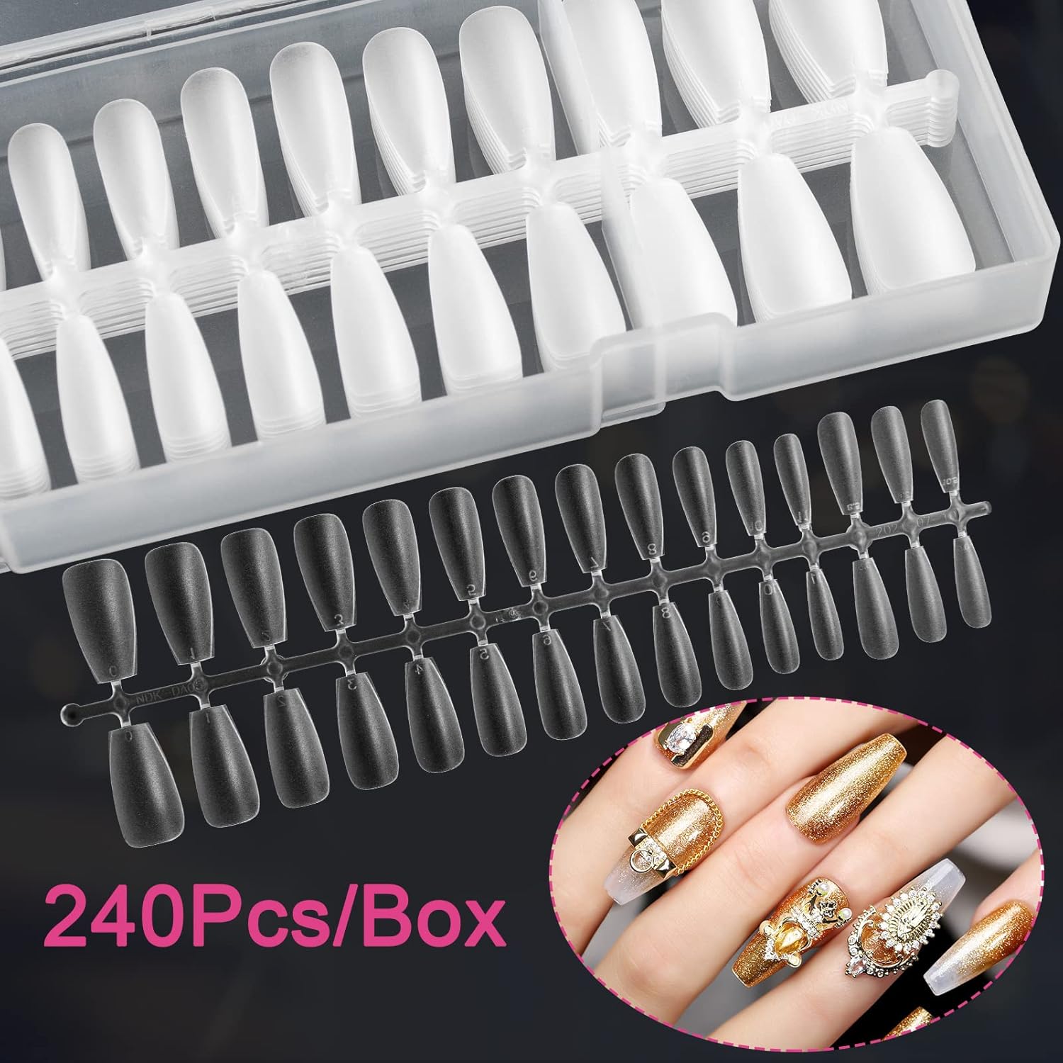 krofaue Full Cover Coffin Nail Tips,240Pcs Full Matte Coffin Shaped Nails Medium Length Coffin Nails Full Cover Ballerina Nail Tips for Acrylic Nails with Box,15 Sizes : Beauty & Personal Care