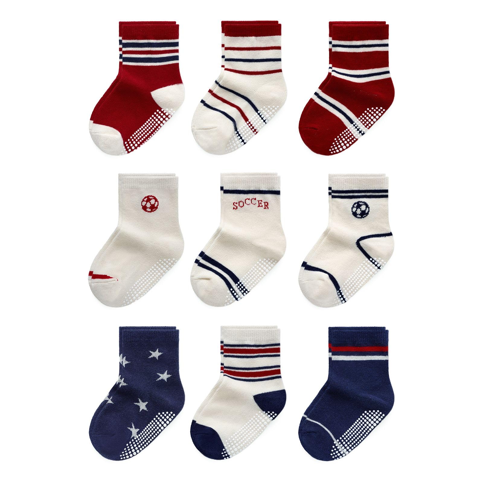 Baby Toddler Essentials Non-Slip Crew Socks for Unisex Boys Girls