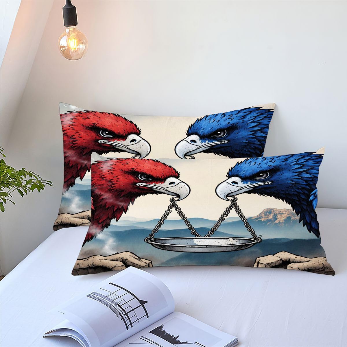 Ensemble Lit Complet 160x200 cm Balance AniméE Et Aigle, Housse en Microfibre Imprimée et Duvet Coton 4 Saisons, Comprend 2 Taies, Excellence et Qualité Supérieure, Chaud et Respirant-A62