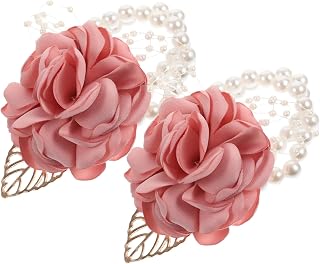 2Pcs Wedding Wrist Corsage Flower Bracelets Pearl Wristlet Band for Prom and Homecoming Elegant Flower Decor for Bridesmaids and Special Events