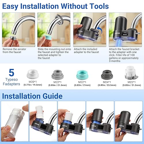 Miniatura 8 de Filtro de agua de grifo para fregadero, con filtro de agua de pantalla LED, esterilización UV alimentada por turbina, reduce el cloro, la cal, los