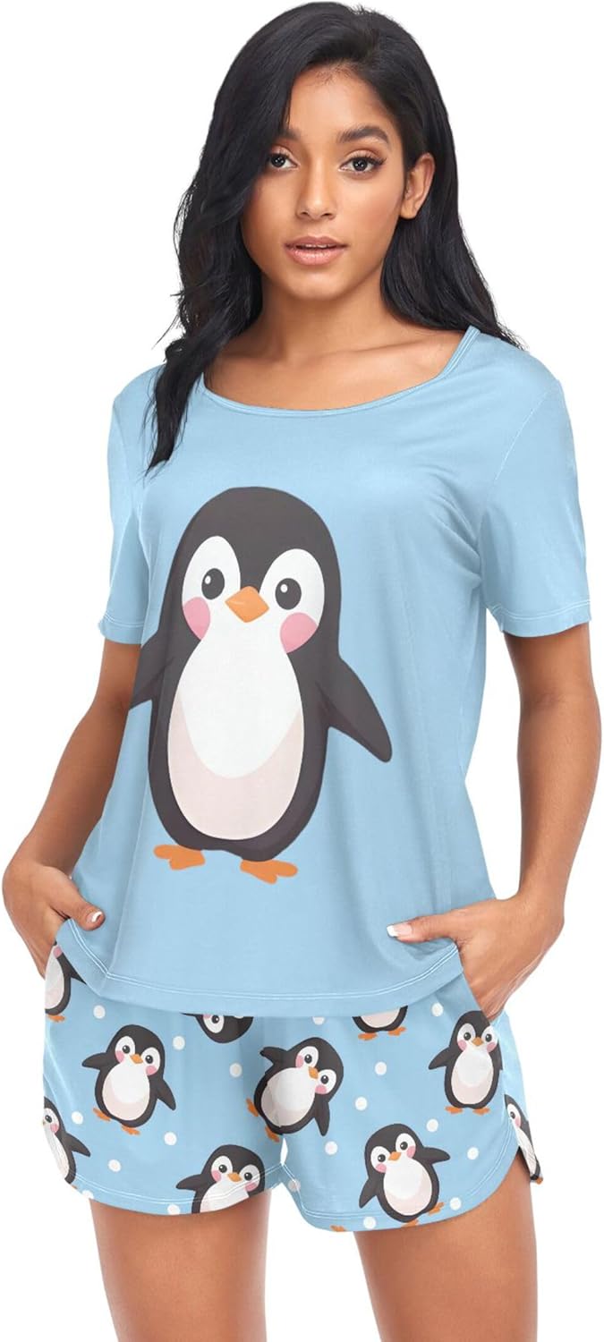 Sinestour Women Pajama Sets 2 Piece Pj Sets Soft Lounge Set Short Sleeve Sleepwear Top and Sleep Shorts S-XXL - Image 3