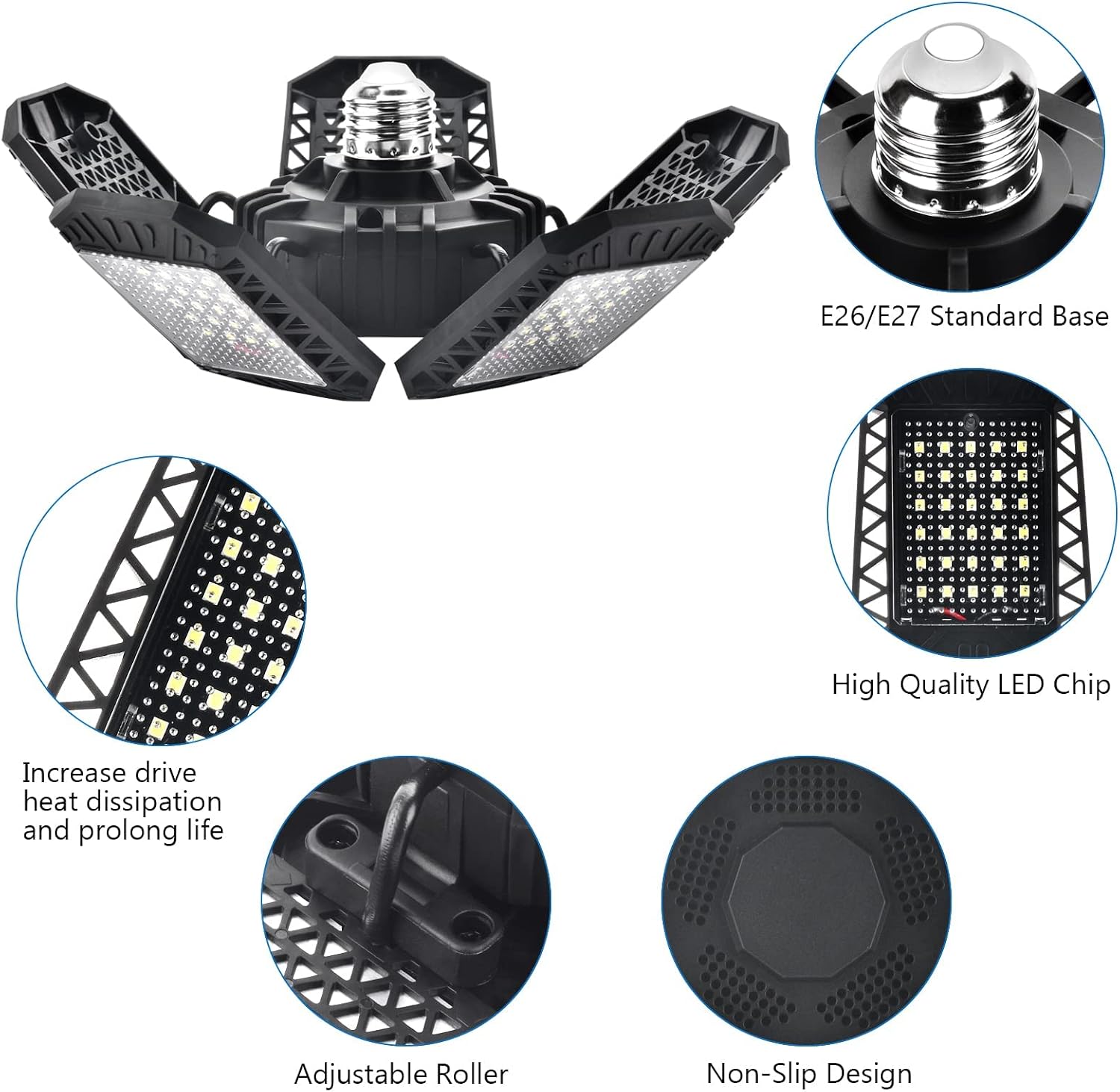 DONHUCHEP 2 Pack LED Garage Lights, 120W Deformable LED Garage Ceiling Lights with 5 Adjustable Panels,12000LM LED Shop Lights for Garage Workshop Basement Support E26/E27 Screw Socket (2 Pack)