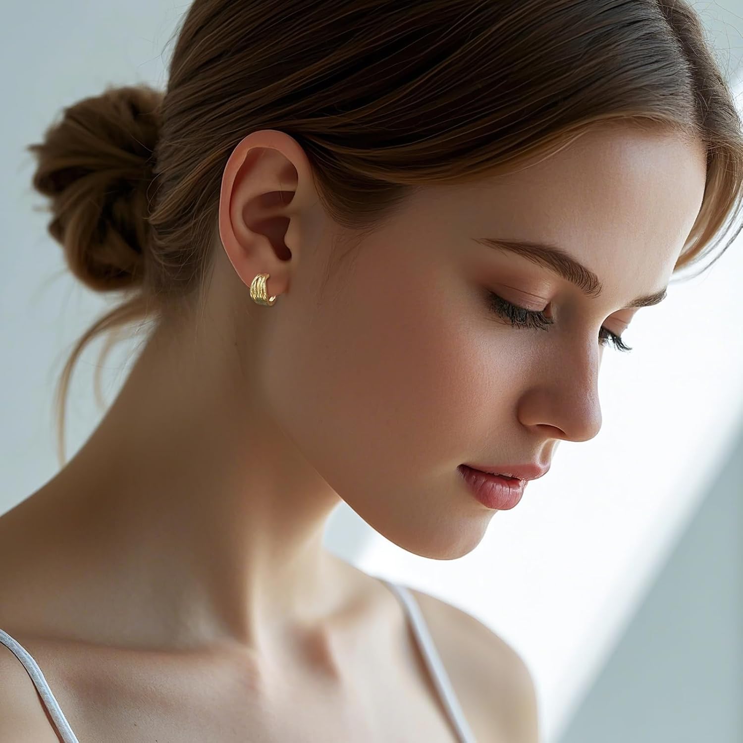 Hoop Earrings for Women, 14k Gold Plated Hypoallergenic Jewelry for Women Feature 5 Gold Metal Strips Intertwined - Image 2